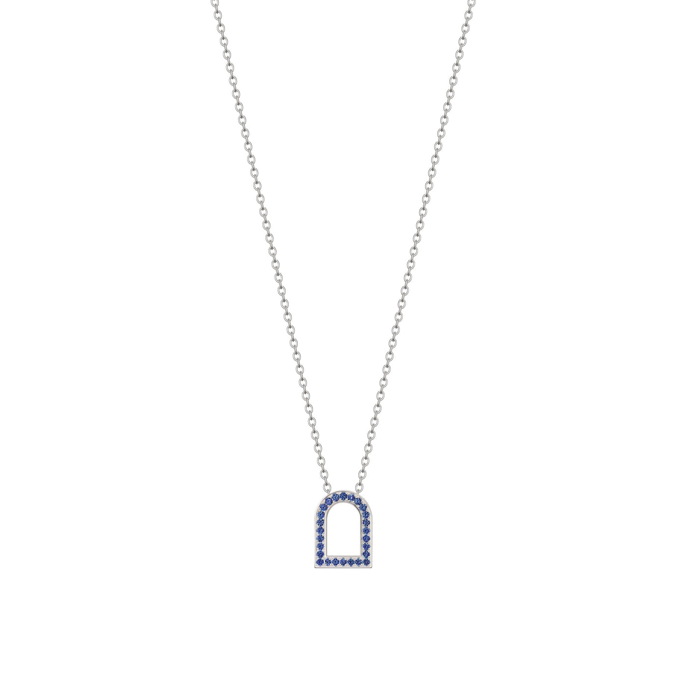 L'Arc Voyage Charm MM, 18k White Gold with Galerie Blue Sapphires on Chain Necklace - DAVIDOR
