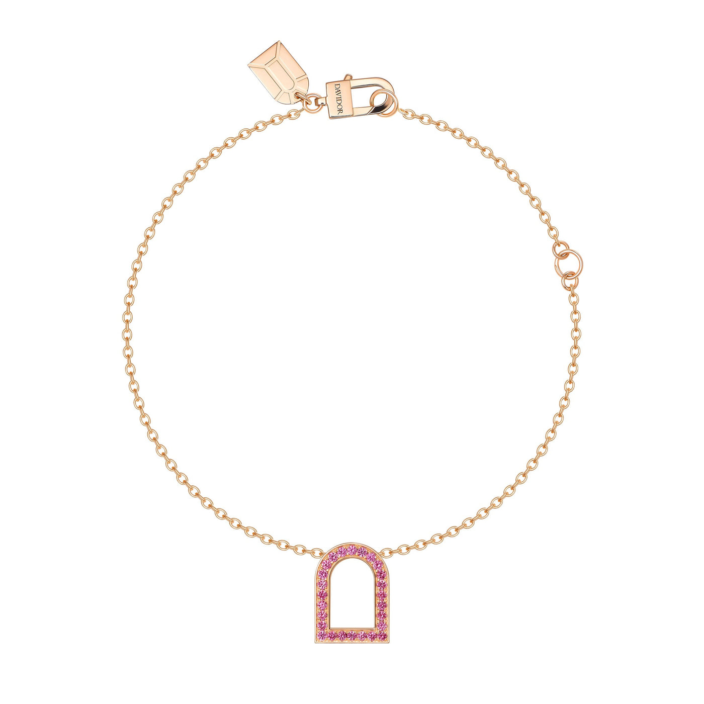 L'Arc Voyage Charm MM, 18k Rose Gold with Galerie Pink Sapphires on Chain Bracelet - DAVIDOR