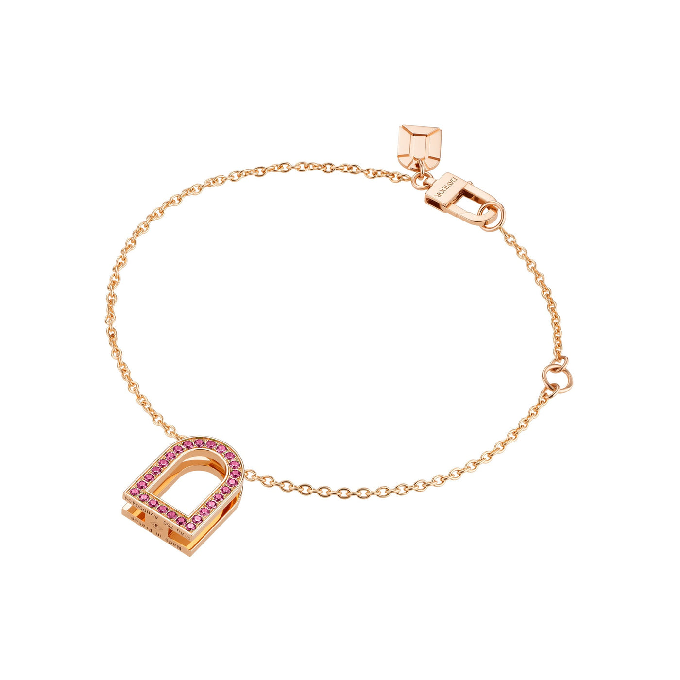 L'Arc Voyage Charm MM, 18k Rose Gold with Galerie Pink Sapphires on Chain Bracelet - DAVIDOR