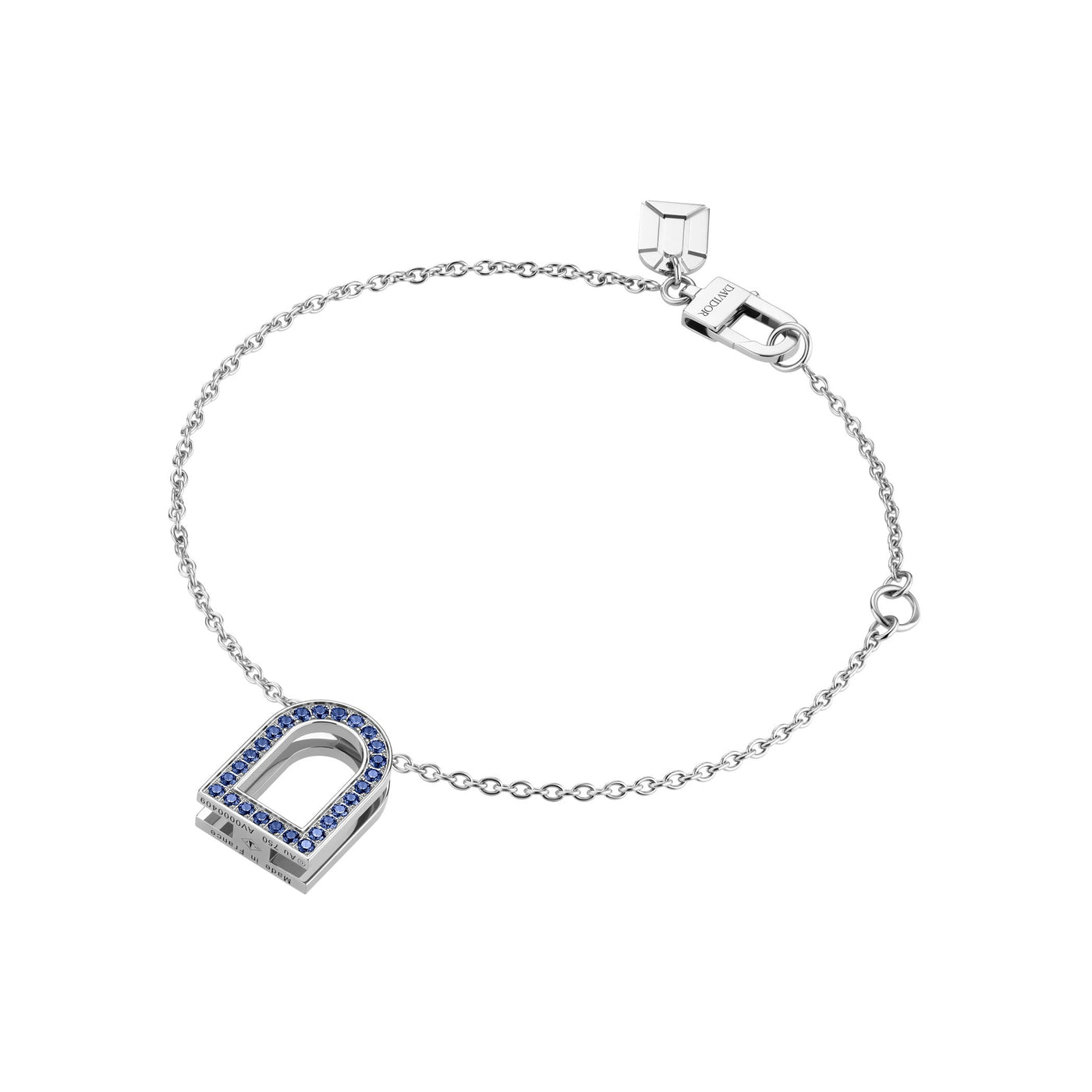 L'Arc Voyage Charm MM, 18k White Gold with Galerie Blue Sapphires on Chain Bracelet - DAVIDOR
