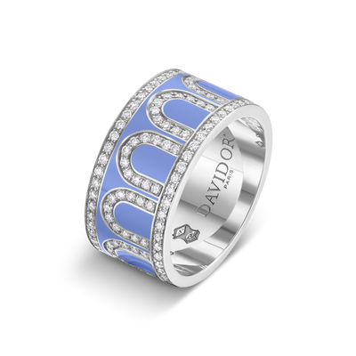 L'Arc de DAVIDOR Ring GM, 18k White Gold with Hortensia Lacquered Ceramic and Palais Diamonds - DAVIDOR