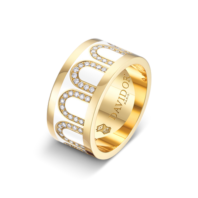 L'Arc de DAVIDOR Ring GM, 18k Yellow Gold with Neige Lacquered Ceramic and Arcade Diamonds - DAVIDOR