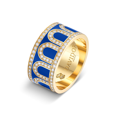 L'Arc de DAVIDOR Ring GM, 18k Yellow Gold with Riviera Lacquered Ceramic and Palais Diamonds - DAVIDOR
