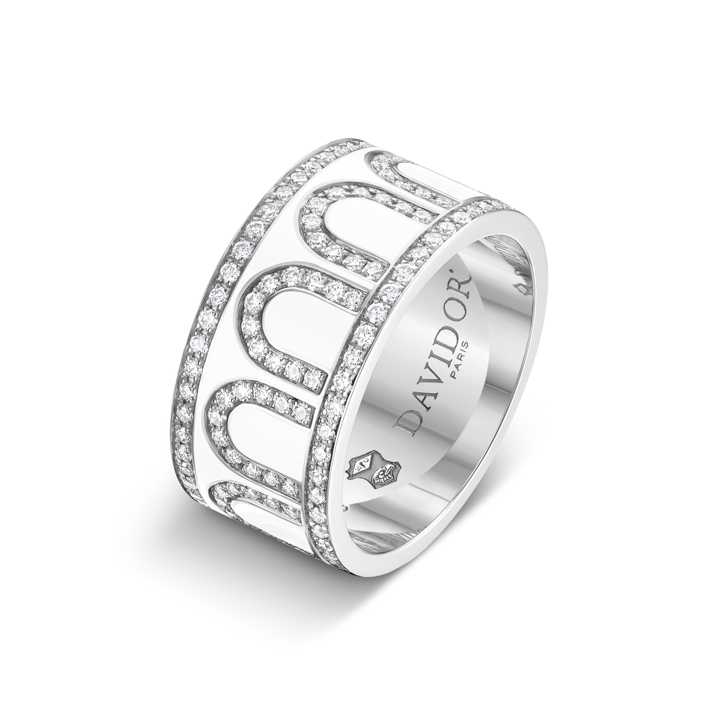 L'Arc de DAVIDOR Ring GM, 18k White Gold with Neige Lacquered Ceramic and Palais Diamonds - DAVIDOR