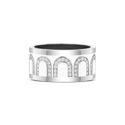 L'Arc de DAVIDOR Ring GM, 18k White Gold with Neige Lacquered Ceramic and Arcade Diamonds - DAVIDOR
