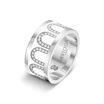 L'Arc de DAVIDOR Ring GM, 18k White Gold with Neige Lacquered Ceramic and Arcade Diamonds - DAVIDOR