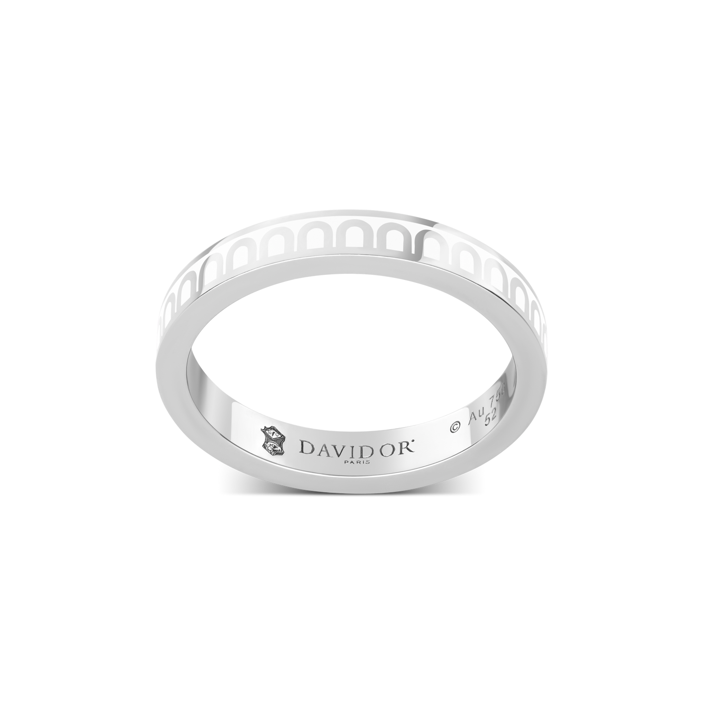 L'Arc de DAVIDOR Ring PM, 18k White Gold with Neige Lacquered Ceramic - DAVIDOR