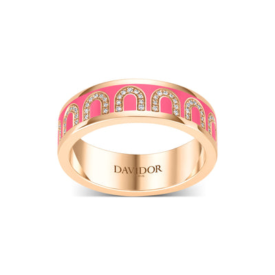 L'Arc de DAVIDOR Ring MM, 18k Rose Gold with Flamant Lacquered Ceramic and Arcade Diamonds - DAVIDOR