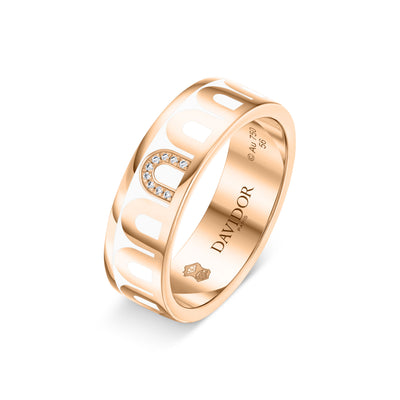 L’Arc de DAVIDOR Ring MM, 18k Rose Gold with Neige Lacquered Ceramic and Porta Simple Diamonds - DAVIDOR