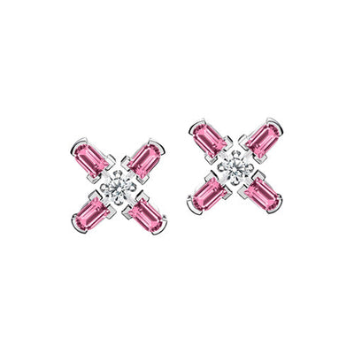 Arch Florale PM Stud Earrings, 18k White Gold with DAVIDOR Arch Cut Pink Tourmalines and Brilliant Diamonds - DAVIDOR