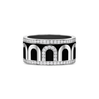 L'Arc de DAVIDOR Ring GM, 18k White Gold with Caviar Lacquered Ceramic and Porta Diamonds - DAVIDOR