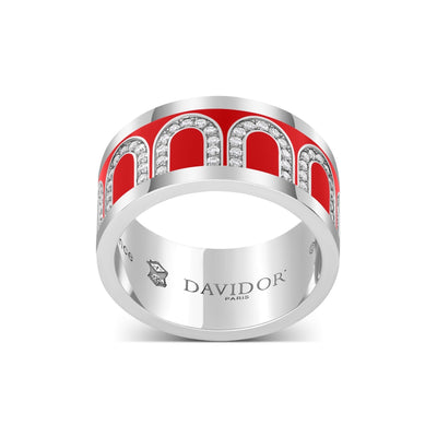 L'Arc de DAVIDOR Ring GM, 18k White Gold with Fraise Lacquered Ceramic and Arcade Diamonds - DAVIDOR