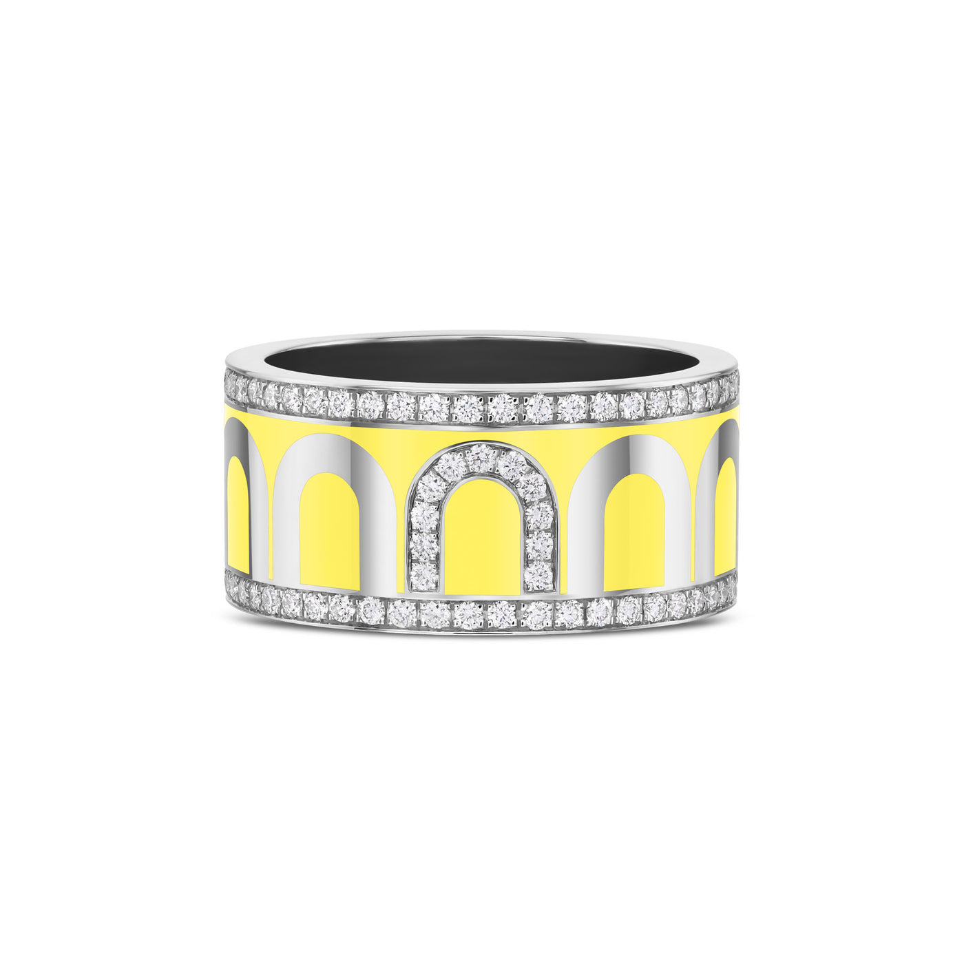 L'Arc de DAVIDOR Ring GM, 18k White Gold with Limoncello Lacquered Ceramic and Porta Diamonds - DAVIDOR