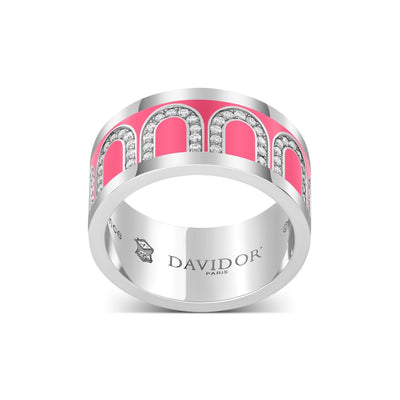 L'Arc de DAVIDOR Ring GM, 18k White Gold with May Rose Lacquered Ceramic and Arcade Diamonds - DAVIDOR