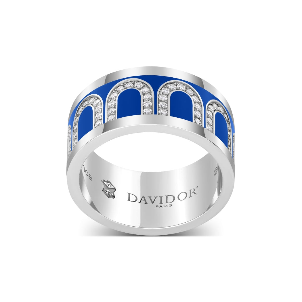 L'Arc de DAVIDOR Ring GM, 18k White Gold with Riviera Lacquered Ceramic and Arcade Diamonds - DAVIDOR