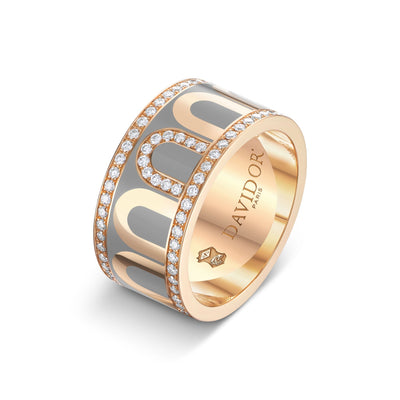 L'Arc de DAVIDOR Ring GM, 18k Rose Gold with Anthracite Lacquered Ceramic and Porta Diamonds - DAVIDOR