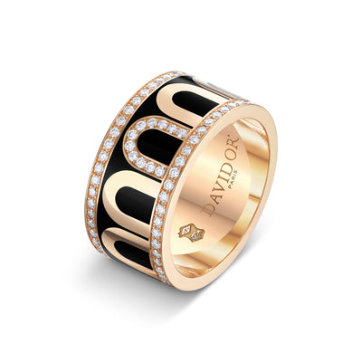 L'Arc de DAVIDOR Ring GM, 18k Rose Gold with Caviar Lacquered Ceramic and Porta Diamonds - DAVIDOR