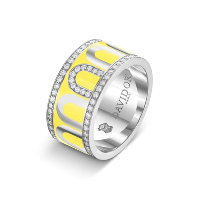 L'Arc de DAVIDOR Ring GM, 18k White Gold with Limoncello Lacquered Ceramic and Porta Diamonds - DAVIDOR
