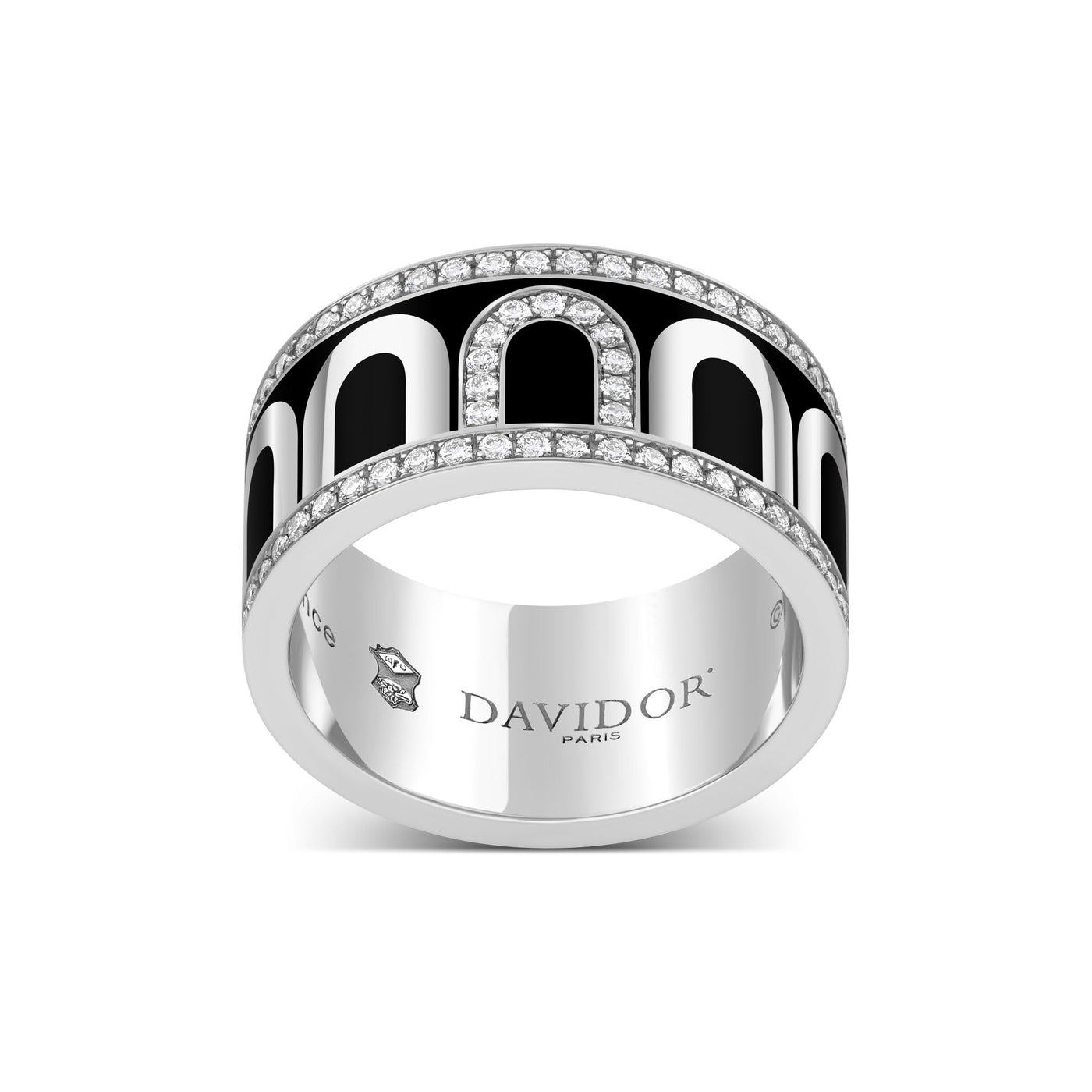 L'Arc de DAVIDOR Ring GM, 18k White Gold with Caviar Lacquered Ceramic and Porta Diamonds - DAVIDOR