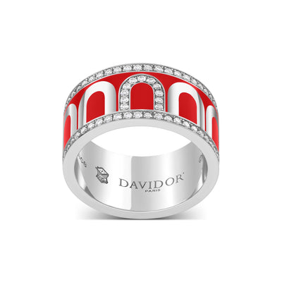 L'Arc de DAVIDOR Ring GM, 18k White Gold with Fraise Lacquered Ceramic and Porta Diamonds - DAVIDOR