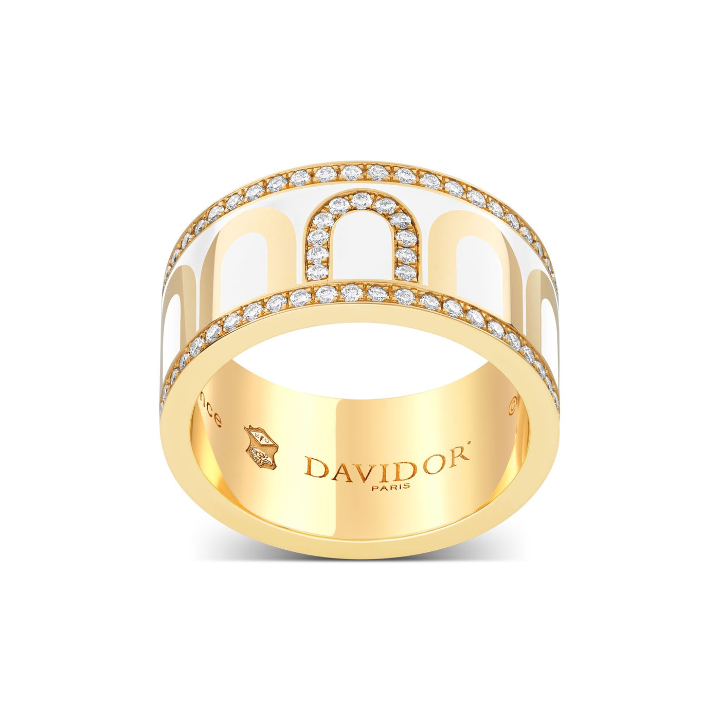 L'Arc de DAVIDOR Ring GM, 18k Yellow Gold with Neige Lacquered Ceramic and Porta Diamonds - DAVIDOR