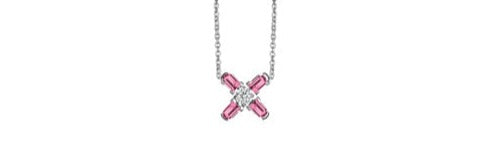 Arch Florale PM Necklace, 18k White Gold with DAVIDOR Arch Cut Pink Tourmalines and Brilliant Diamond - DAVIDOR