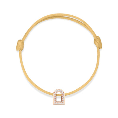 L'Arc Voyage Charm PM, 18k Rose Gold with Galerie Diamonds on Silk Cord Bracelet - DAVIDOR