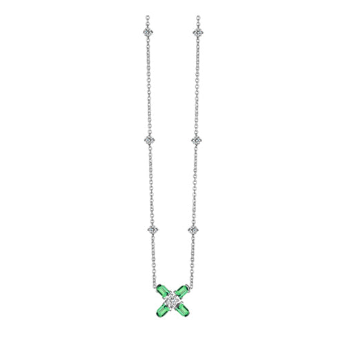 Arch Florale MM Necklace, 18k White Gold with DAVIDOR Arch Cut Green Tourmalines and Brilliant Diamonds - DAVIDOR