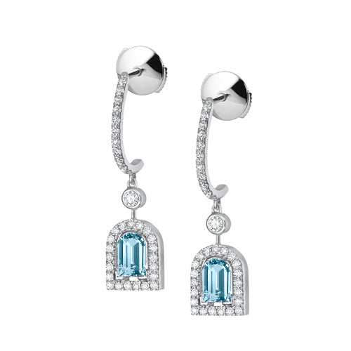 Couleur Sculptural Pendant Earring GM, 18k White Gold with DAVIDOR Arch Cut Aquamarine and Brilliant Diamonds - DAVIDOR