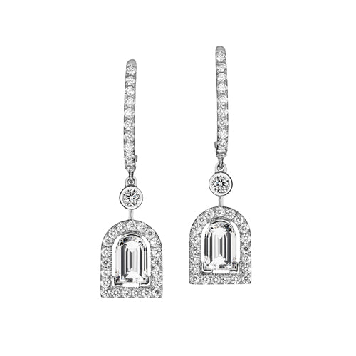 Diamant Sculptural Earring GM, 18k White Gold with DAVIDOR Arch Cut Diamond and Brilliant Diamonds - DAVIDOR