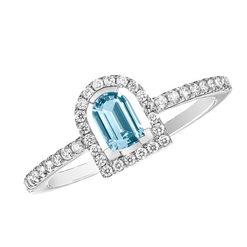 Couleur Sculptural Ring Aquamarine, 18k White Gold with DAVIDOR Arch Cut and Brilliant Diamonds - DAVIDOR