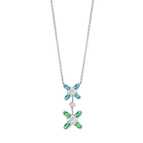 Arch Florale GM Necklace, 18k White Gold, Arch Cut Aquamarines & Green Tourmalines, and Brilliant Diamonds - DAVIDOR