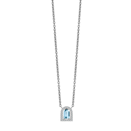 Couleur Sculptural Pendant Necklace, 18k White Gold with DAVIDOR Arch Cut Aquamarine and Brilliant Diamonds - DAVIDOR