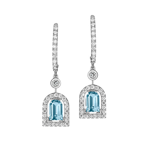 Couleur Sculptural Pendant Earring GM, 18k White Gold with DAVIDOR Arch Cut Aquamarine and Brilliant Diamonds - DAVIDOR