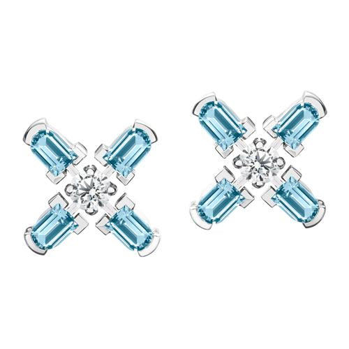 Arch Florale MM Stud Earrings, 18k White Gold with DAVIDOR Arch Cut Aquamarines and Brilliant Diamonds - DAVIDOR