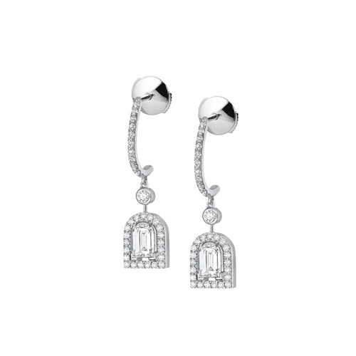 Diamant Sculptural Pendant Earring PM, 18k White Gold with DAVIDOR Arch Cut Diamond and Brilliant Diamonds - DAVIDOR