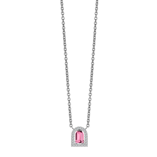 Couleur Sculptural Pendant Necklace, 18k White Gold with DAVIDOR Arch Cut Pink Tourmaline and Brilliant Diamonds - DAVIDOR