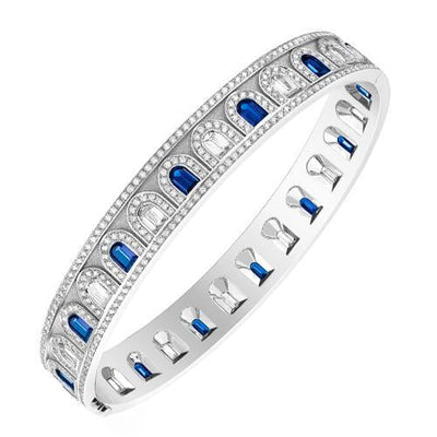 L'Arc Deco Bangle in Platinum with DAVIDOR Arch Cut Diamonds DAVIDOR Arch Cut Blue Sapphires and Brilliant Diamonds - DAVIDOR