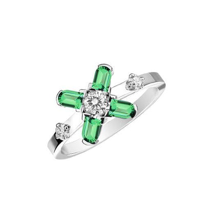 Arch Florale PM Ring, 18k White Gold with DAVIDOR Arch Cut Green Tourmalines and Brilliant Diamonds - DAVIDOR