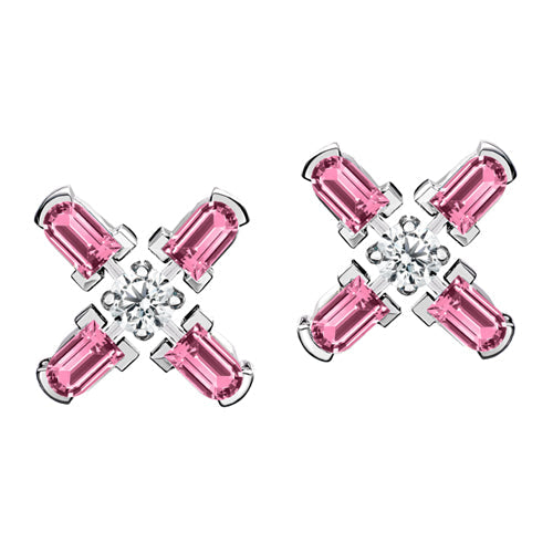 Arch Florale MM Stud Earrings, 18k White Gold with DAVIDOR Arch Cut Pink Tourmaline and Brilliant Diamonds - DAVIDOR