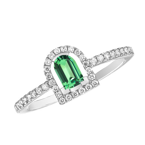 Couleur Sculptural Ring Green Tourmaline, 18k White Gold with DAVIDOR Arch Cut and Brilliant Diamonds - DAVIDOR