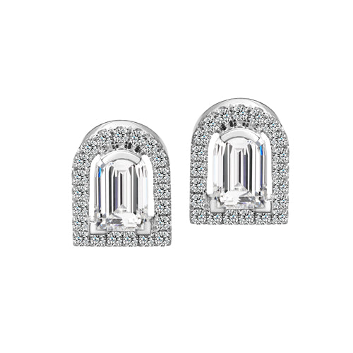 Diamant Sculptural Stud Earring, 18k White Gold with DAVIDOR Arch Cut Diamond and Brilliant Diamonds - DAVIDOR