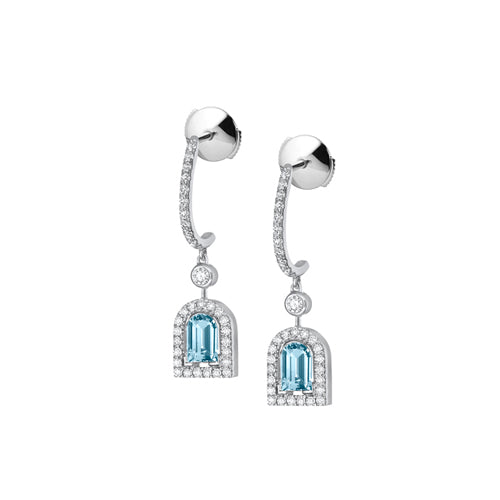 Couleur Sculptural Pendant Earring PM, 18k White Gold with DAVIDOR Arch Cut Aquamarine and Brilliant Diamonds - DAVIDOR