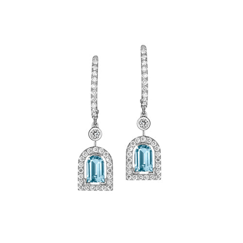 Couleur Sculptural Pendant Earring PM, 18k White Gold with DAVIDOR Arch Cut Aquamarine and Brilliant Diamonds - DAVIDOR