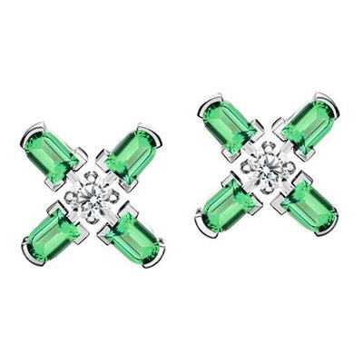 Arch Florale MM Stud Earrings, 18k White Gold with DAVIDOR Arch Cut Green Tourmaline and Brilliant Diamonds - DAVIDOR