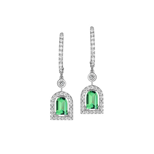 Couleur Sculptural Pendant Earring PM, 18k White Gold with DAVIDOR Arch Cut Green Tourmaline and Brilliant Diamonds - DAVIDOR