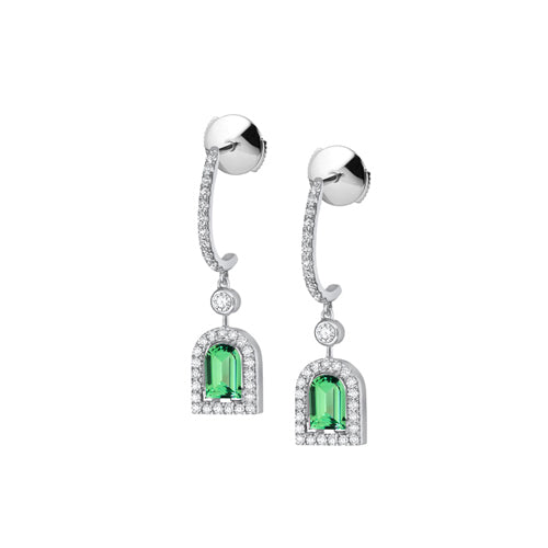 Couleur Sculptural Pendant Earring PM, 18k White Gold with DAVIDOR Arch Cut Green Tourmaline and Brilliant Diamonds - DAVIDOR