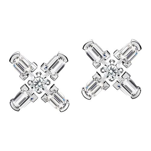 Arch Florale MM Stud Earrings, 18k White Gold with DAVIDOR Arch Cut Diamonds and Brilliant Diamonds