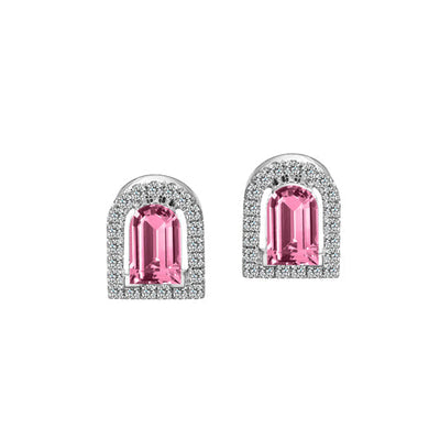 Couleur Sculptural Stud Earring, 18k White Gold with DAVIDOR Arch Cut Pink Tourmaline and Brilliant Diamonds - DAVIDOR