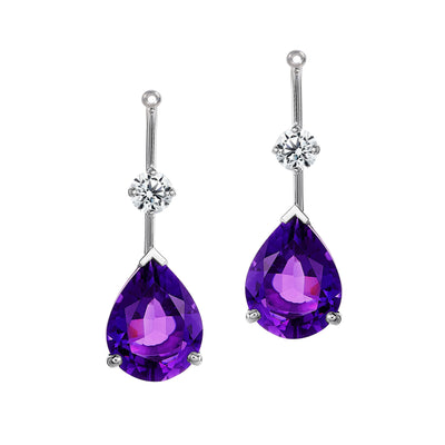 Arch Florale MM Stud Earrings, 18k White Gold with DAVIDOR Arch Cut Diamonds, Brilliant Diamonds and Amethyst Pear Shaped Drops - DAVIDOR